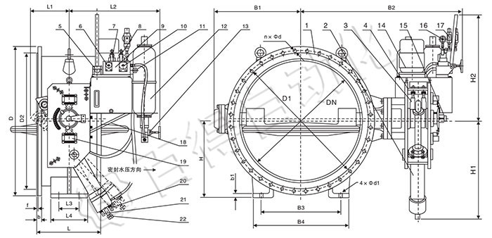 蓄能式液控緩閉止回蝶閥安裝尺寸圖