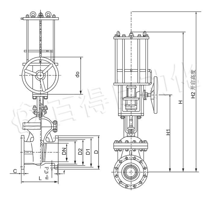 氣動(dòng)高溫閘閥外形尺寸圖